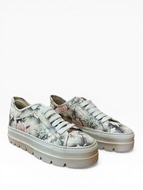 Maison Margiela Platform Leather Striped Floral Sneakers Neutrals EU 37 US 7